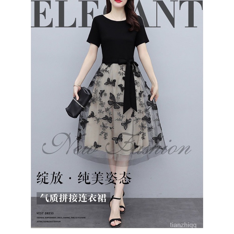 Đầm Tay Ngắn Phối Lưới Thêu Hoạ Tiết Đơn Giản Trẻ Trung Dành Cho Nữ | BigBuy360 - bigbuy360.vn