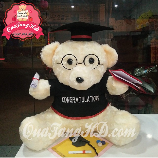 Gấu Bông Tốt Nghiệp Giá Sỉ Xoắn 35cm (Có Mắt Kính) - quà tặng tốt nghiệp