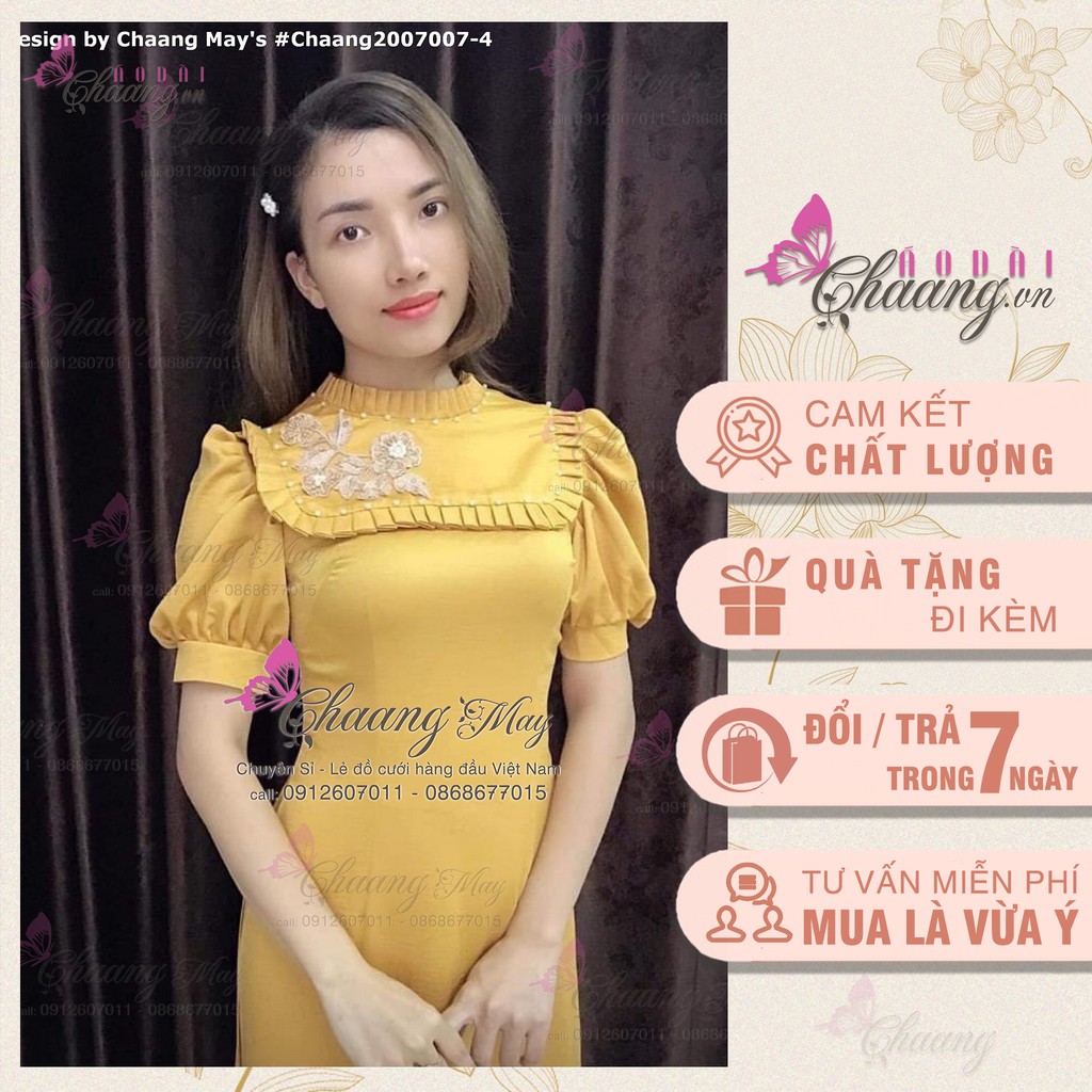 Áo dài cách tân tay bồng CHAANG May sẵn Thiết kế vải lụa tây thi cổ xếp công chúa - tiểu thư