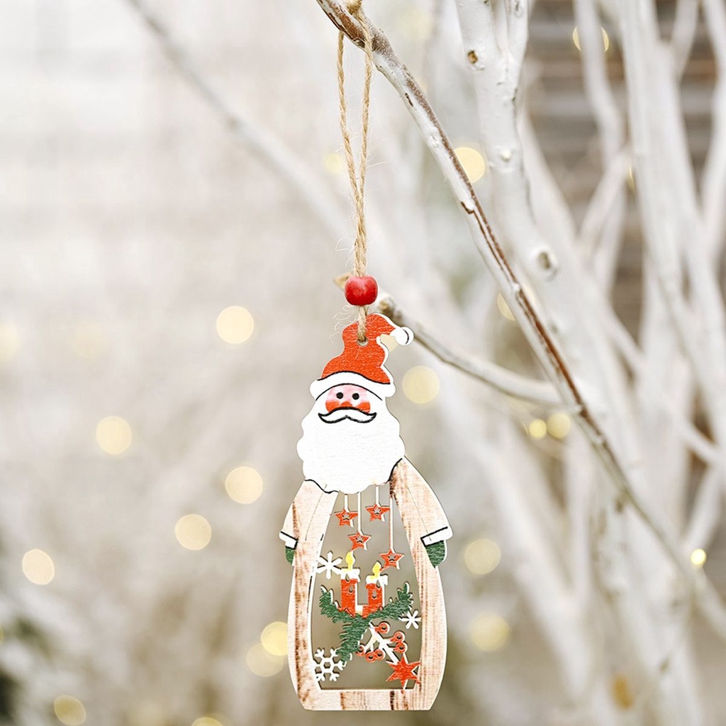 Phụ Kiện Treo Trang Trí Cây Thông Giáng Sinh Bằng Gỗ Hình Ông Già Noel / Người Tuyết / Tuần Lộc Dễ Thương