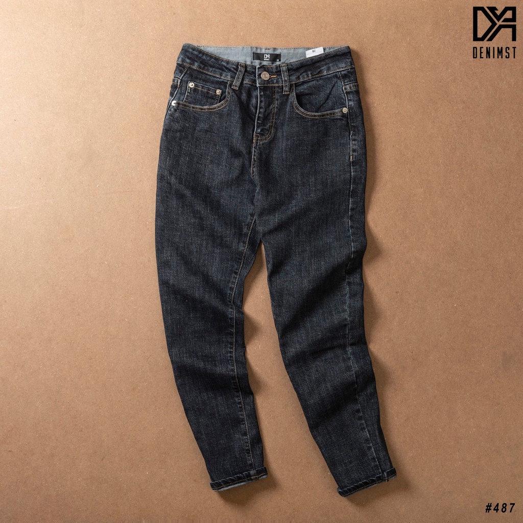 Quần jean nam xanh đậm trơn slim fit, quần bò nam đẹp DENIMST 487