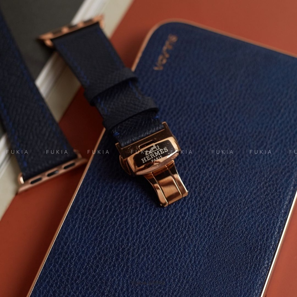 Dây da thủ công Epsom Xanh Navy dành cho Apple Watch, đồng hồ thông minh, đồng hồ cơ DDTC132