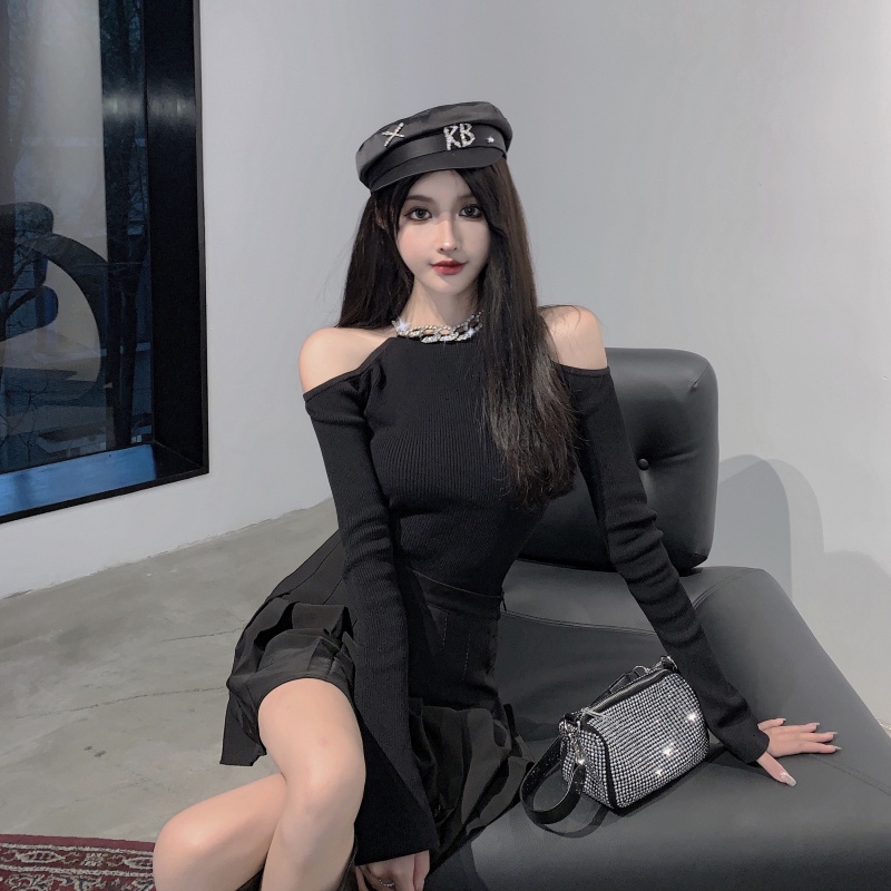 IELGY IELGY Áo Dệt Kim Tay Dài Dáng Ôm Màu Trơn Thời Trang Hàn Quốc Dành Cho Nữ Màu Sắc