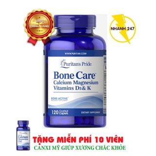 Viên uống bổ sung Canxi, vitamin D, K, Magie giúp xương chắc khỏe Puritan's Pride Bone Care 120 viên