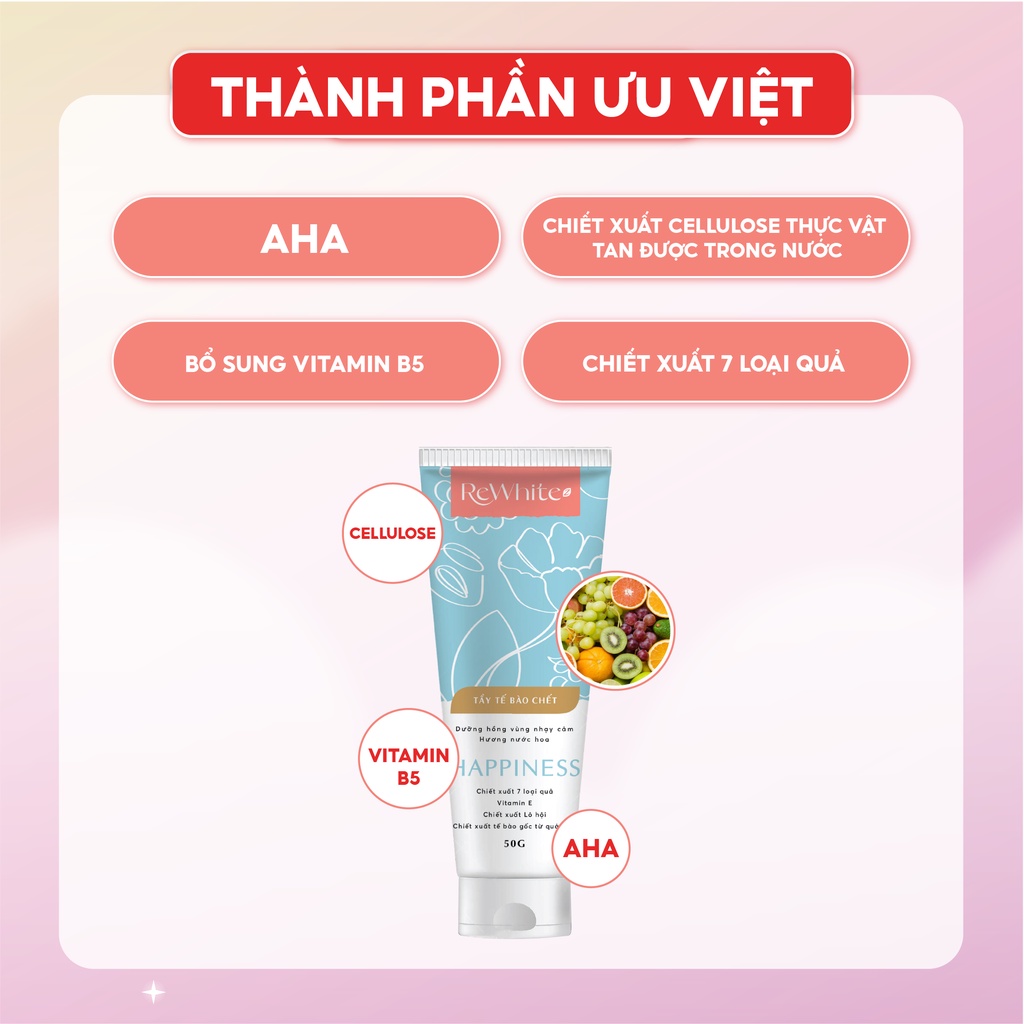 Gel Tẩy Tế Bào Chết Giảm Thâm Nách, Mông Và Bikini Rewhitez Happiness Hương Nước Hoa Ngọt Ngào (Tuýp Xanh) 50g