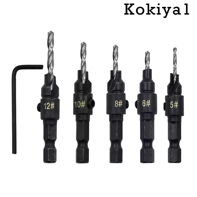 [HOT] 5 Pcs HSS Steel Countersink Drill Bits with Wrench for Woodworking