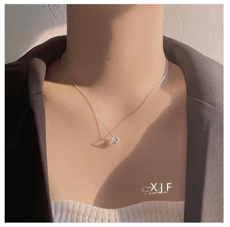 Dây Chuyền Mạ Bạc 925 Mặt Khối Lập Phương Thời Trang