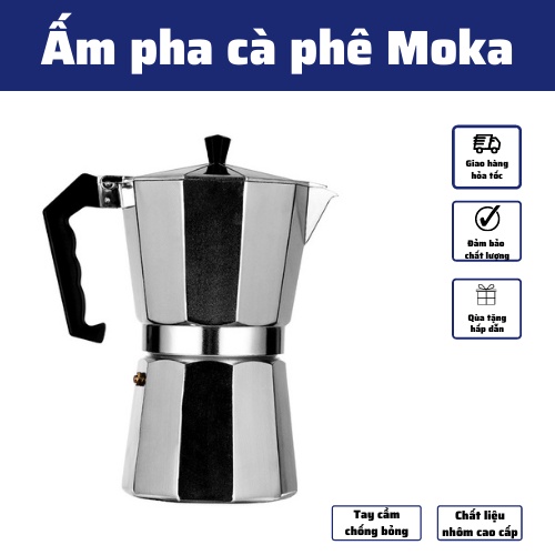 Bình pha cà phê Ấm pha coffee Moka chất liệu cao cấp thiết kế thông minh hiện đại được ưa chuộng pha cà phê chỉ 3 phút