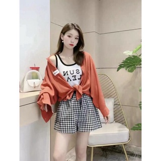 [XẢ KHO_FREESHIP]  [XẢ KHO - FREESHIP] Set áo sơ mi 3 món kèm quần short caro