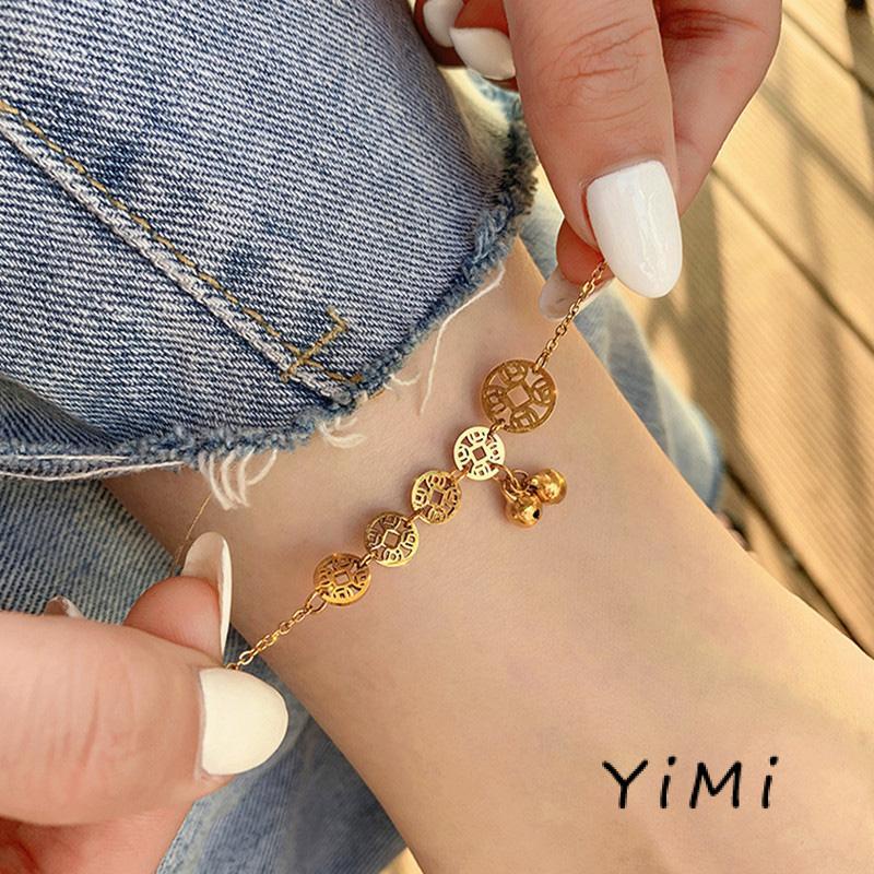 Lắc Chân Bằng Thép Titan Mạ Vàng 18K Mặt Hình Đồng Xu Thời Trang