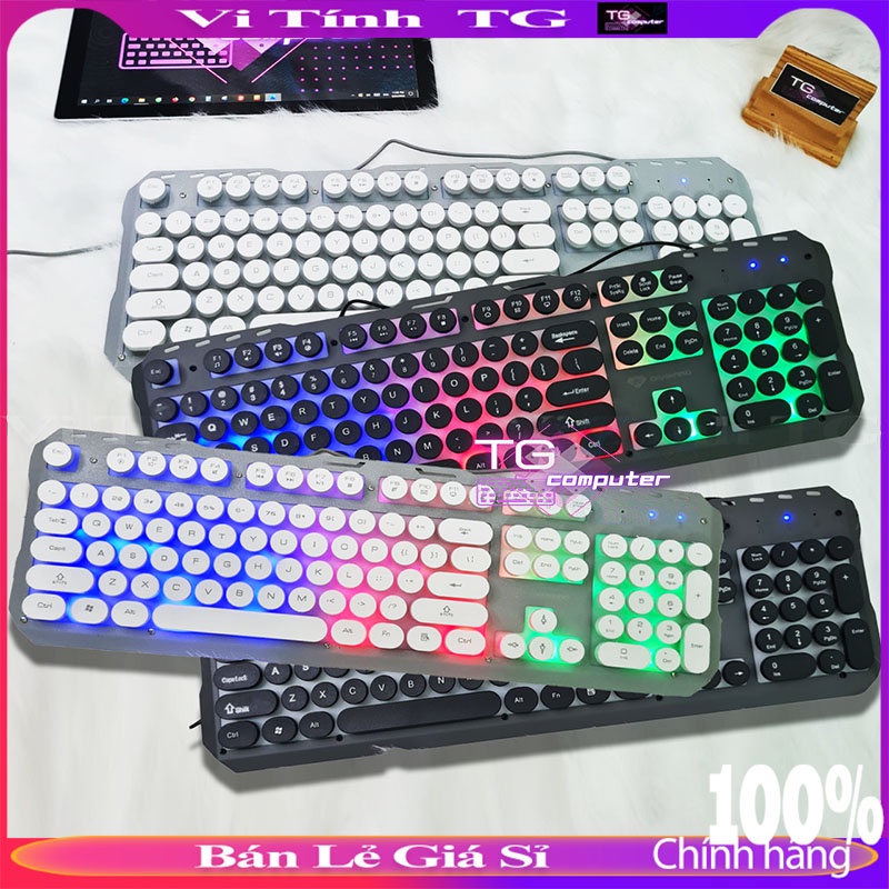 Bàn phím giả cơ gaming có led có dây nút tròn đế hợp kim màu trắng / đen ,.... VTTG40