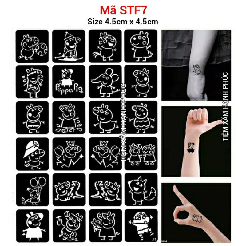 Khuôn hình xăm tạm thời gồm 24 hình xăm giả mã STF7 (không bao gồm mực xăm tạm thời)