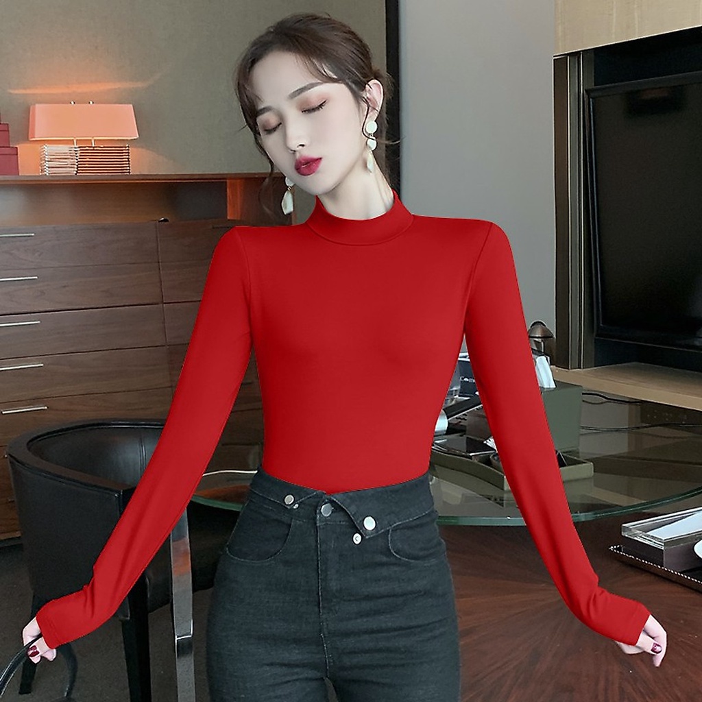 Áo giữ nhiệt thun lạnh cổ ba phân - kiểu dáng basic mix với váy, quần legging, áo khoác, mặc trong