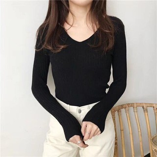 Áo len gân QC cổ tim - kèm ảnh thật