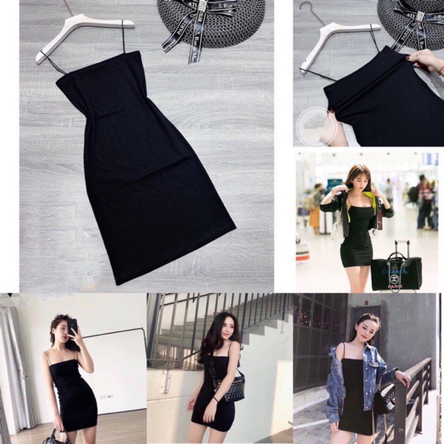 FASHIONISTA Đầm Body Trơn 2 Dây Chỉ - Shopee Mall Thời trang nữ