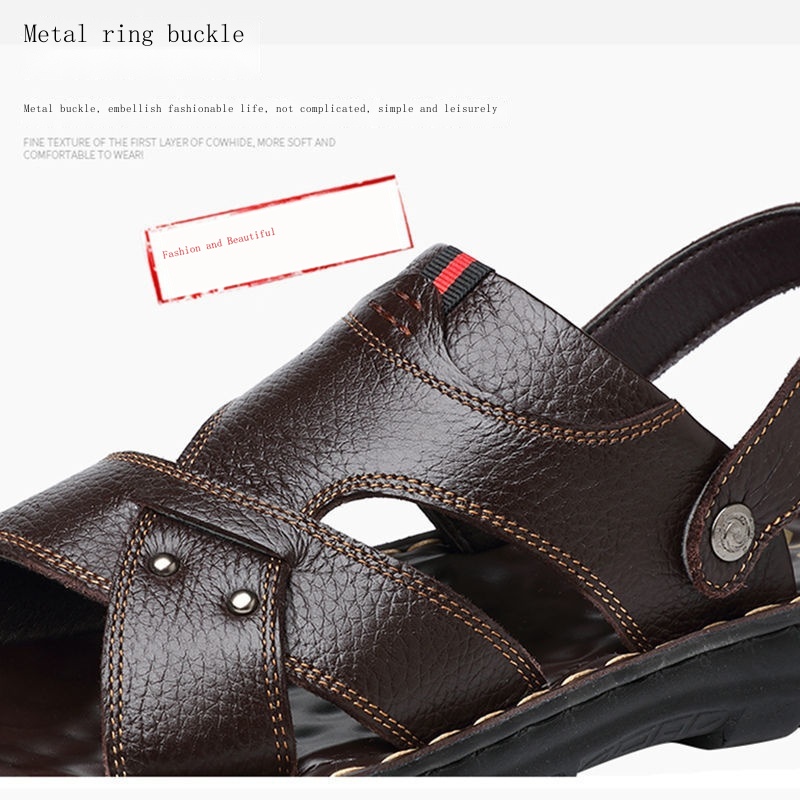 Dép Sandal Bằng Da Bò Thật Hai Cách Mang Mang Đi Biển Mùa Hè Đơn Giản Dành Cho Đàn Ông Trung Niên