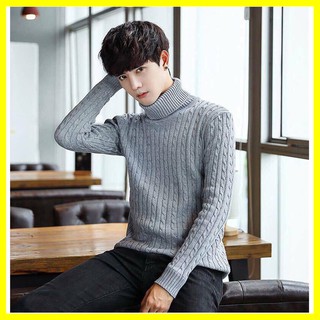 Áo len nam cổ lọ màu ghi chất liệu len đan phối tiêu dày dặn dáng ôm nhẹ phù hợp cho cả nam và nữ hoặc làm áo đôi