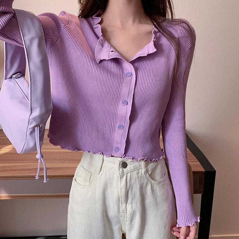 Áo Khoác Cardigan Dệt Kim Tay Dài Đính Tai Gỗ Kiểu Hàn Quốc Đơn Giản | BigBuy360 - bigbuy360.vn