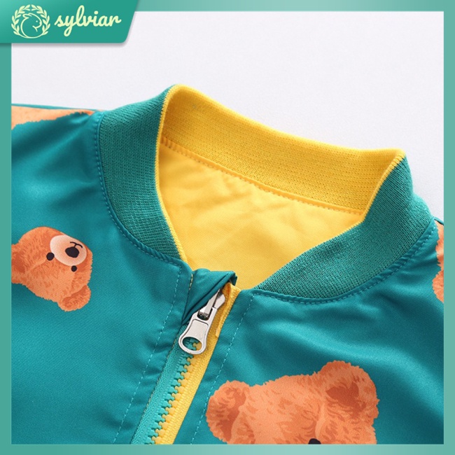 Áo Khoác Cardigan Hai Mặt Có Khóa Kéo In Họa Tiết Hoạt Hình Dễ Thương Cho Bé 1-6 Tuổi