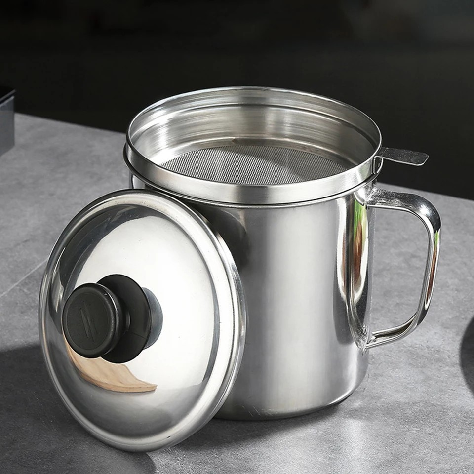 Bình Lọc Dầu Ăn INOX 304. Xả bỏ cặn, đựng dầu, hũ chứa đựng dầu mỡ lọc cặn