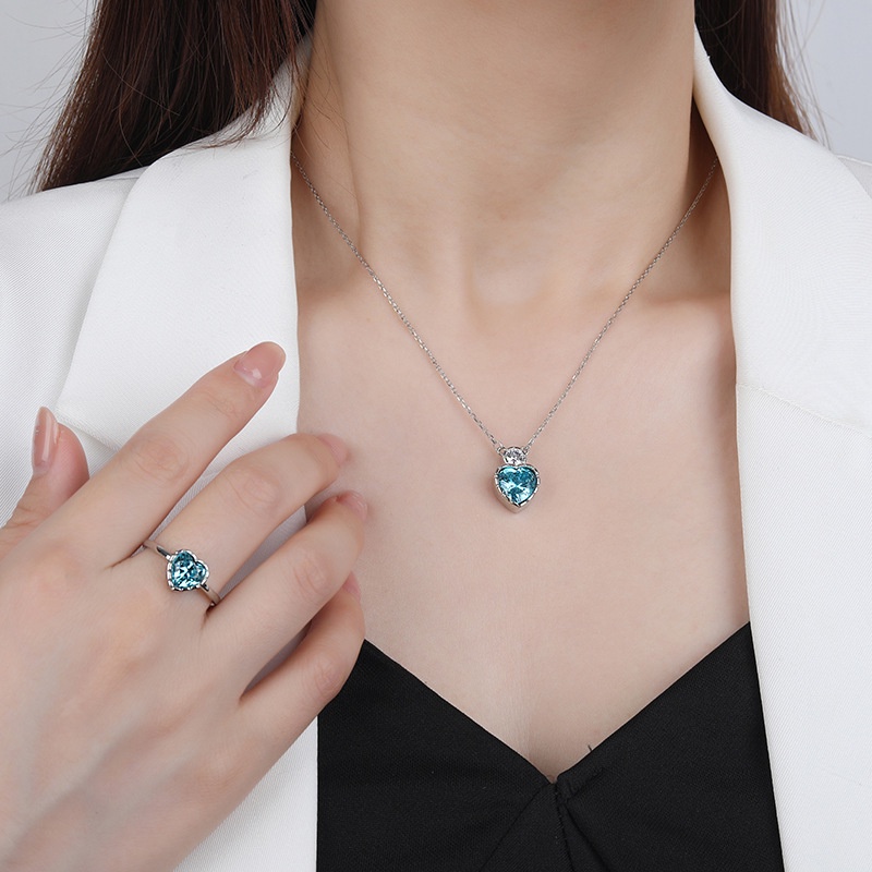 Bộ Trang Sức Mạ Bạc 925 Đính Đá Zircon Xanh Dương Thời Trang