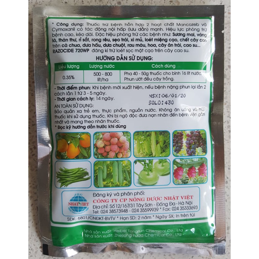 Thuốc trừ bệnh Razocide 720WP - gói 100g
