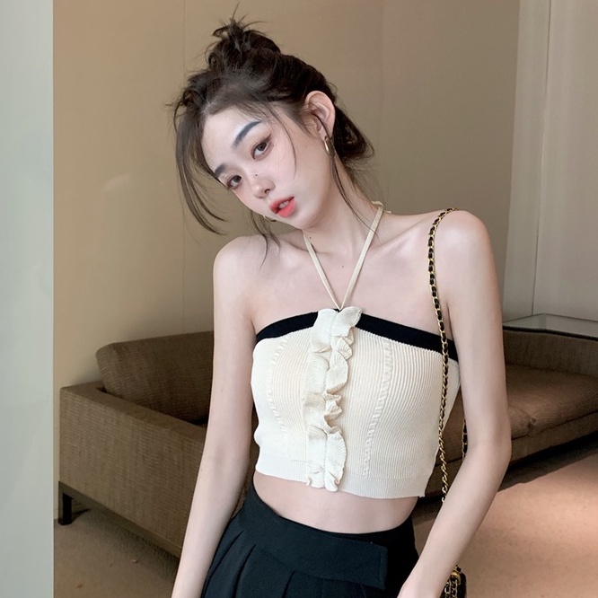 Áo quây dệt kim ZHELIHANGFEI phối bèo nhún gợi cảm thời trang