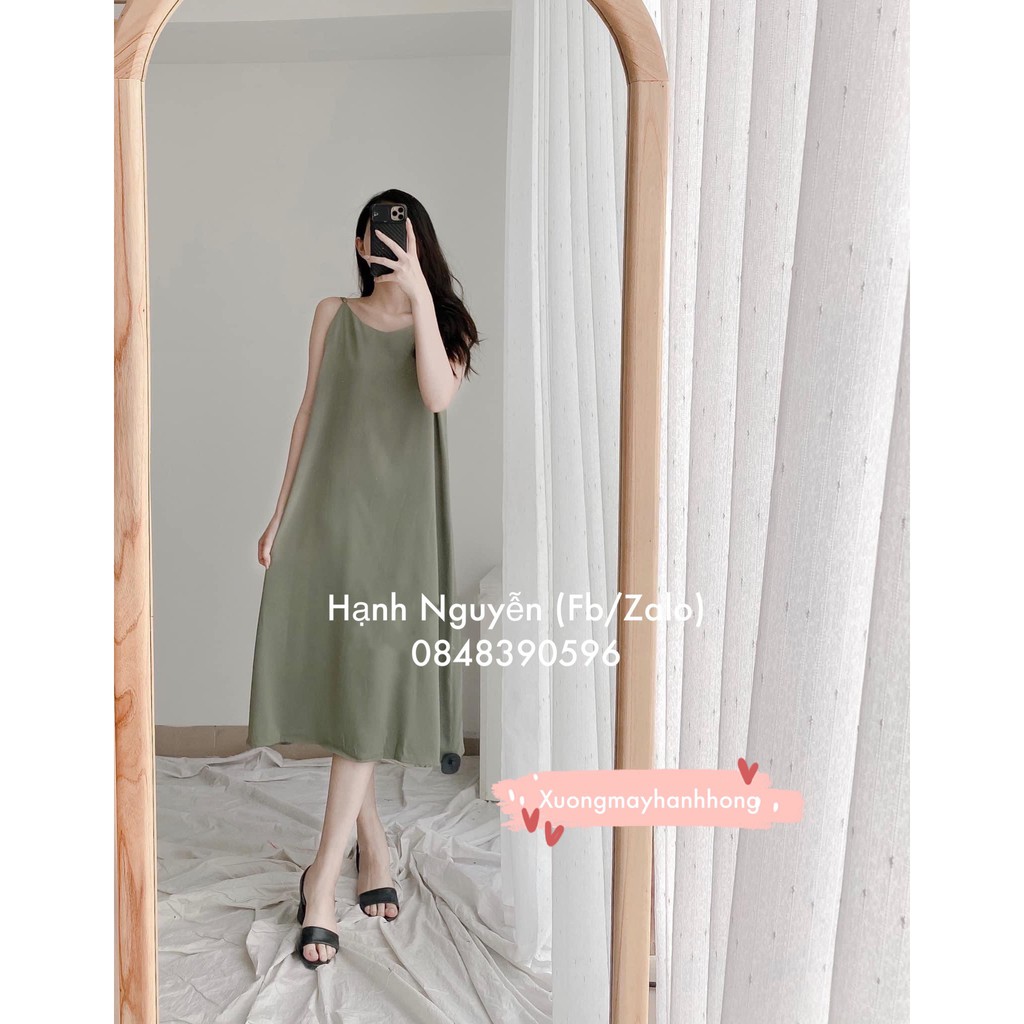 Váy 2 dây, đầm xuông - chất đũi lụa trơn basic nữ | BigBuy360 - bigbuy360.vn