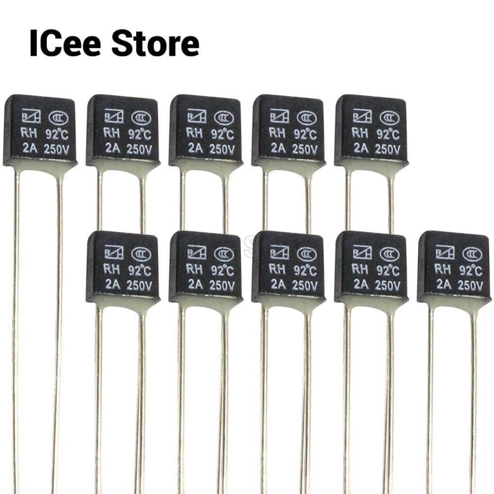 Set 10 Cầu Chì Nhiệt 2A 250V Màu Đen Cho Động Cơ Quạt Đèn LED Fues 95 105 110 115 120 125 130 135 140 145 150 Độ
