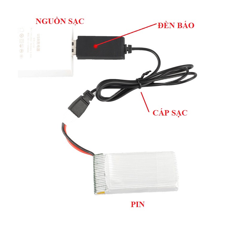 Pin Li-po 3.7V - 1S 300mAh 25C và Dây sạc USB