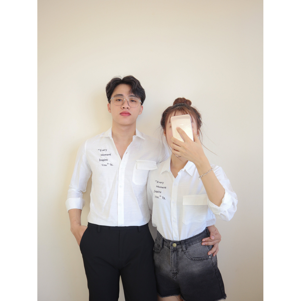 Áo Sơ Nam Nữ Thêu Phối Chữ Cao Cấp Trẻ Trung Lịch Sự Thoáng Mát