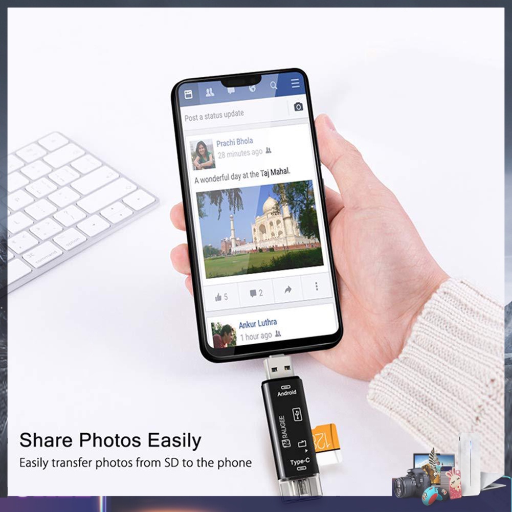 Đầu đọc thẻ nhớ USB OTG 5 trong 1 cho điện thoại laptop