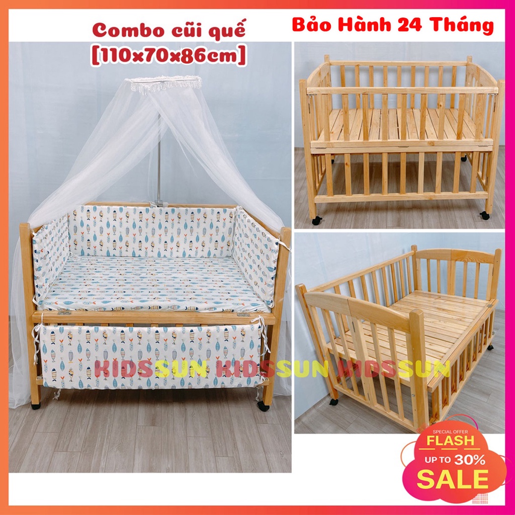 Nôi Cũi Cho Bé Giường Cũi KIDSSUN Trẻ Em Kích Thước (110x70x86) Gỗ Quế Màu Tự Nhiên BH 24 Tháng Hàng XKhẩu