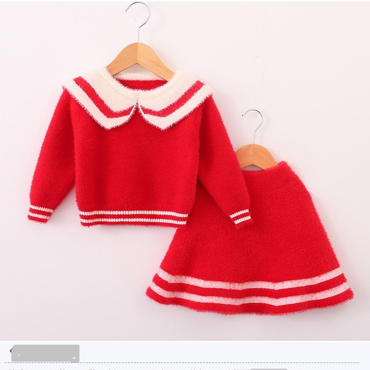 Set Váy len cổ bẻ bé gái lớn size 13-25kg (áo và chân váy) chất siêu mịn đẹp-HÀNG QCCC