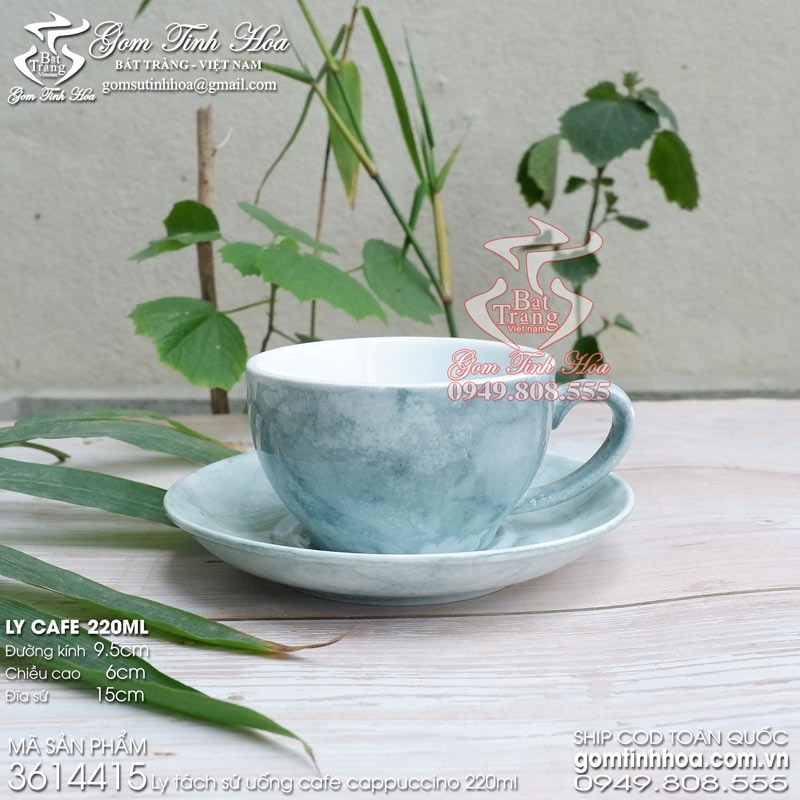 Ly tách cafe capuchino men vân đá 220ml gốm sứ Bát Tràng