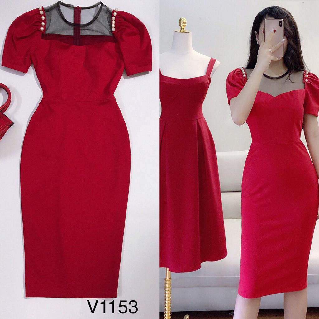 [ xả kho ] MiD Váy đầm ôm tôn dáng màu đỏ V1153 Mie Design kèm ảnh thật