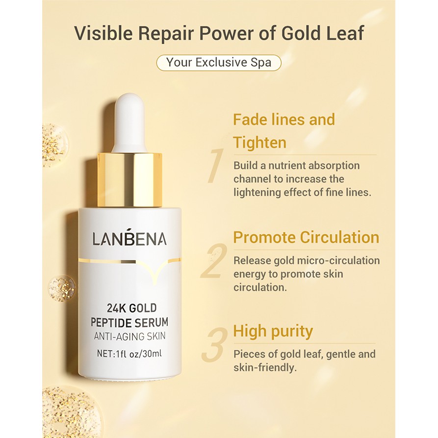 [Hàng mới về] LANBENA Serum vàng 24K chống lão hóa da cao cấp 0,7 oz / 20 g