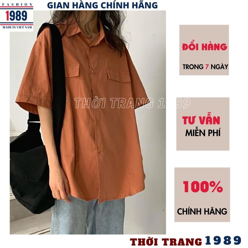 Áo Sơ Mi Nữ form rộng 2 túi hộp 5 mầu cộc tay ulzzang vintage hàn quốc cao cấp trơn kozoda -HER-1989