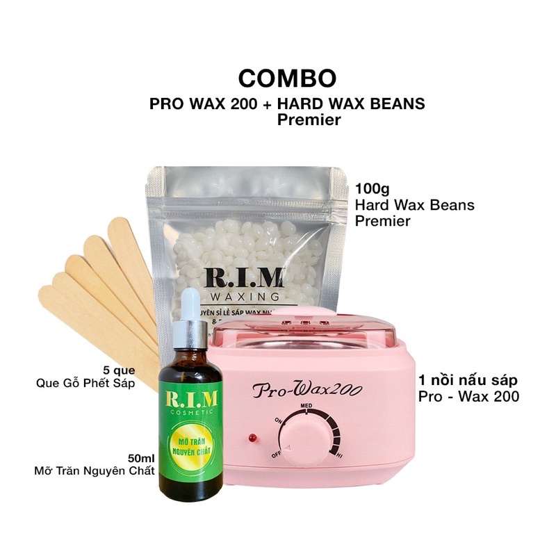 Combo 100gr Wax Beas Úc + Nồi Pro 200 + M.trăn NC 50ml tặng kèm 1 túi cám gạo sữa