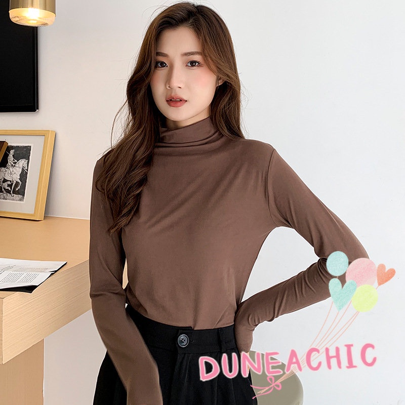 DUNEA Áo Thun Tay Dài Cổ Lọ Thời Trang Cho Nữ