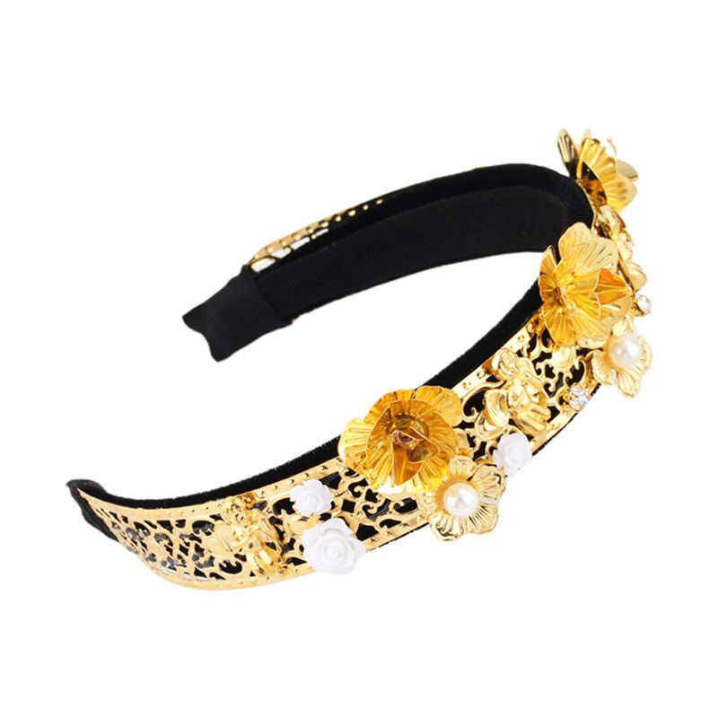 Băng Đô Cài Tóc Bản Rộng Đính Ngọc Trai Nhân Tạo Phong Cách Dân Tộc Cho Nữ