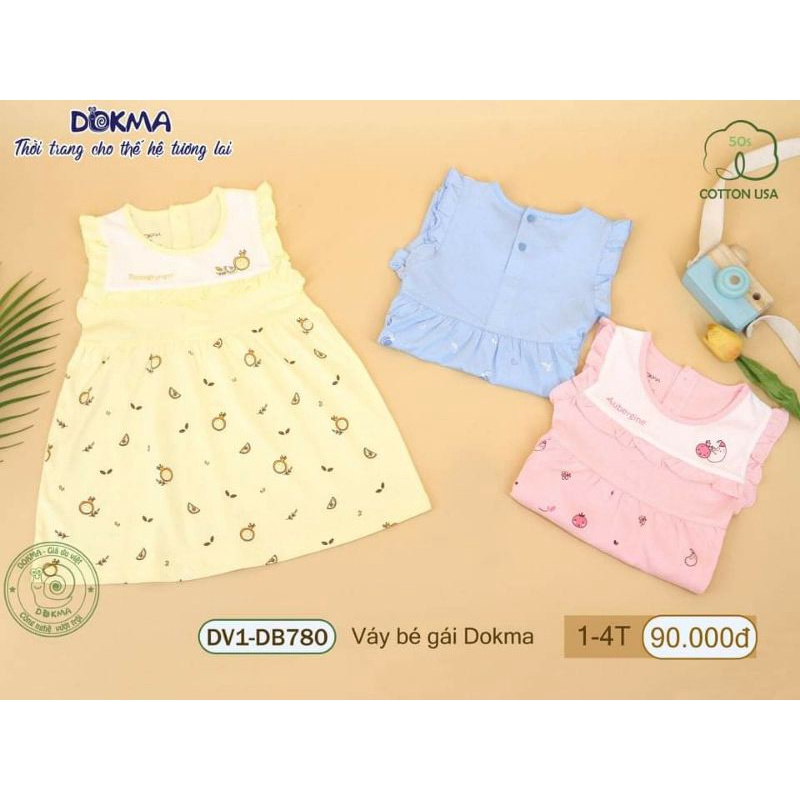 (1 tuổi) Váy đầm bé gái Dokma, 100% cotton Mỹ, kháng khuẩn, mềm mát (DV1-DB780)