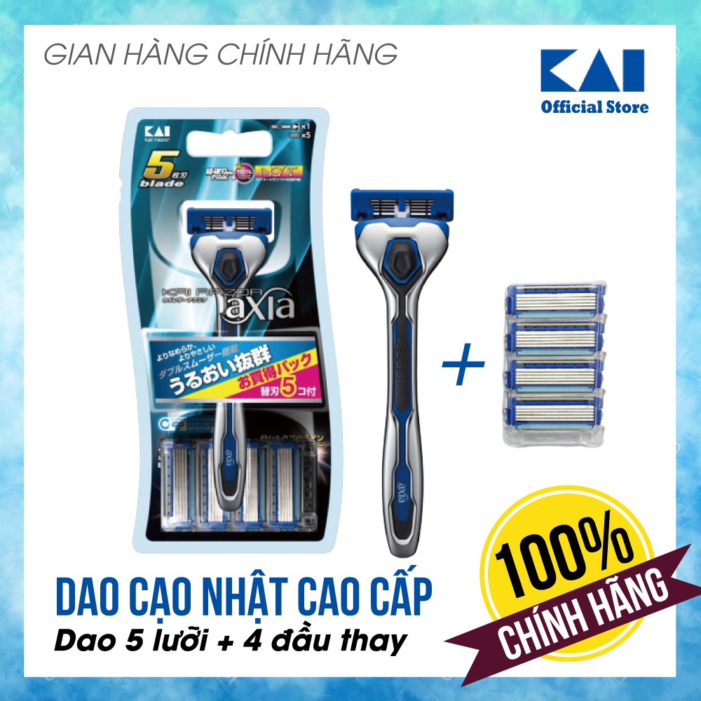 [CHÍNH HÃNG] Dao cạo râu 5 lưỡi Nhật Axia + 4 đầu thay - có dải bôi trơn lô hội - BH 6 tháng 1 ĐỔI 1