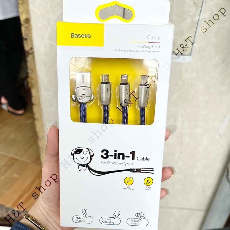 CÁP SẠC NHANH ( 3A ) 3 đầu Baseus hình doggy
