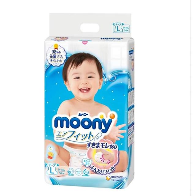 Bỉm dán/quần Moony nhập khẩu các size NB90/S84/M64/M58/L54/L44/XL38