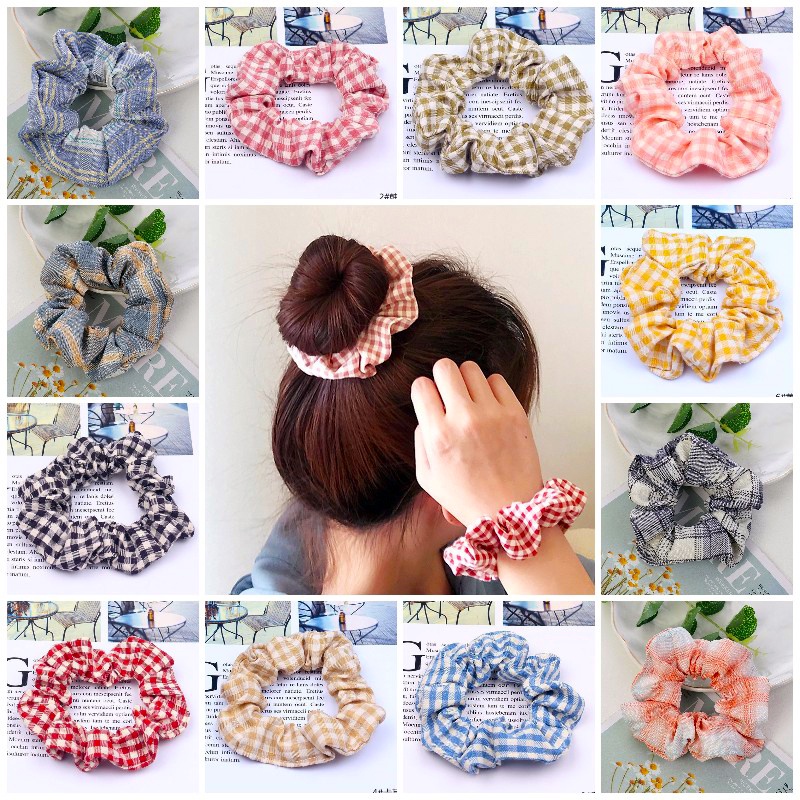 Dây Buộc Tóc Cỡ Lớn Họa Tiết Caro Phong Cách Hàn Quốc Thời Trang Cho Nữ