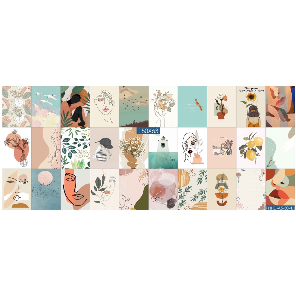 Combo Set 50 tờ Decal dán tường trang trí khổ A4,A5 - Trang trí Phòng ngủ Hiện đại PNHĐ4