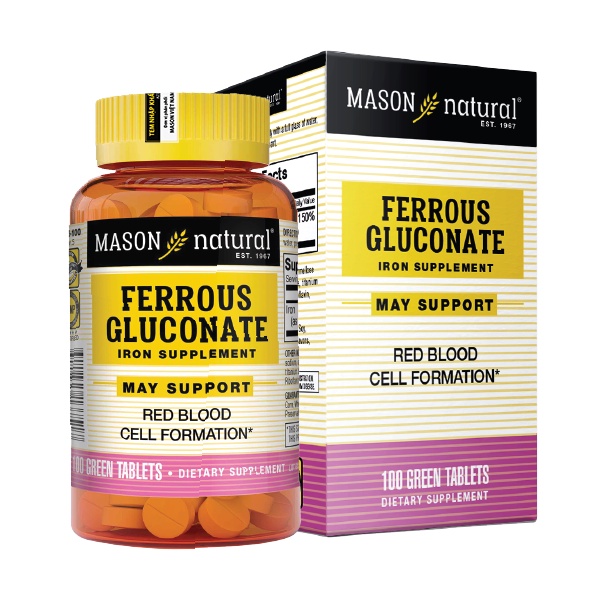 Mason Natural Ferrous Gluconate - Chai 100 viên - BỔ MÁU, TĂNG SINH TẾ BÀO HỒNG CẦU