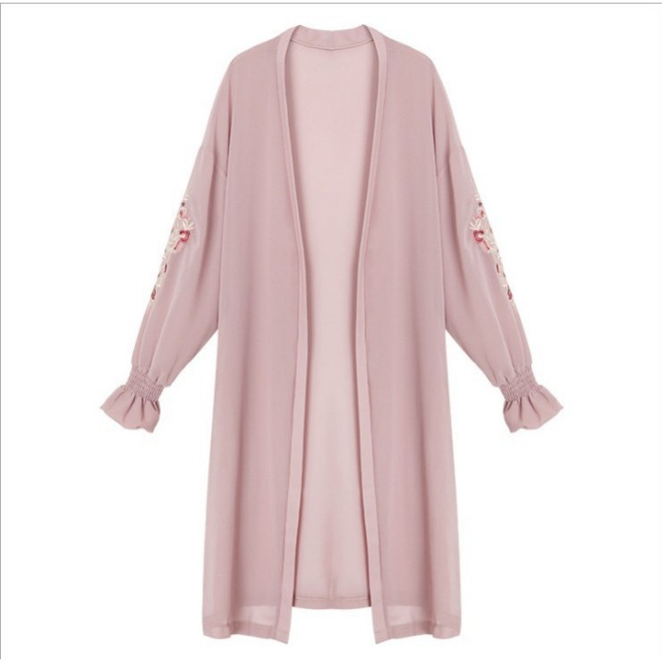 Aó khoác dài CARDIGAN nữ mùa hè 2021 chất voan dài tay thêu hoa chống nắng SP01526