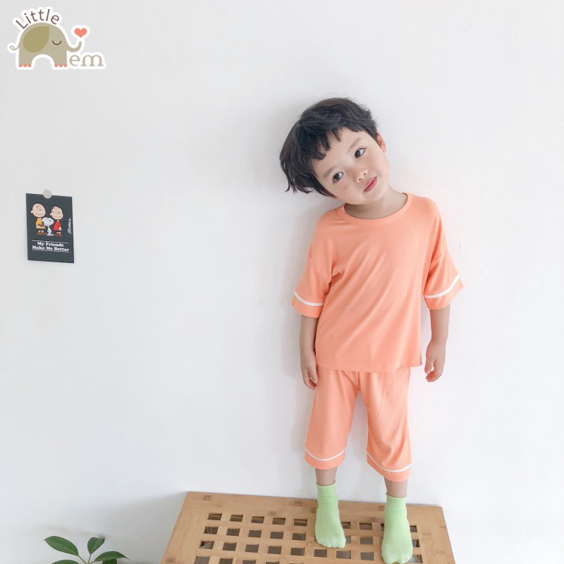 Bộ đồ bé trai Cotton xuất Nhật lửng _ Trơn viền tay